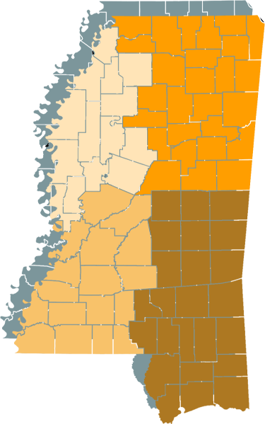 Area map of Mississippi