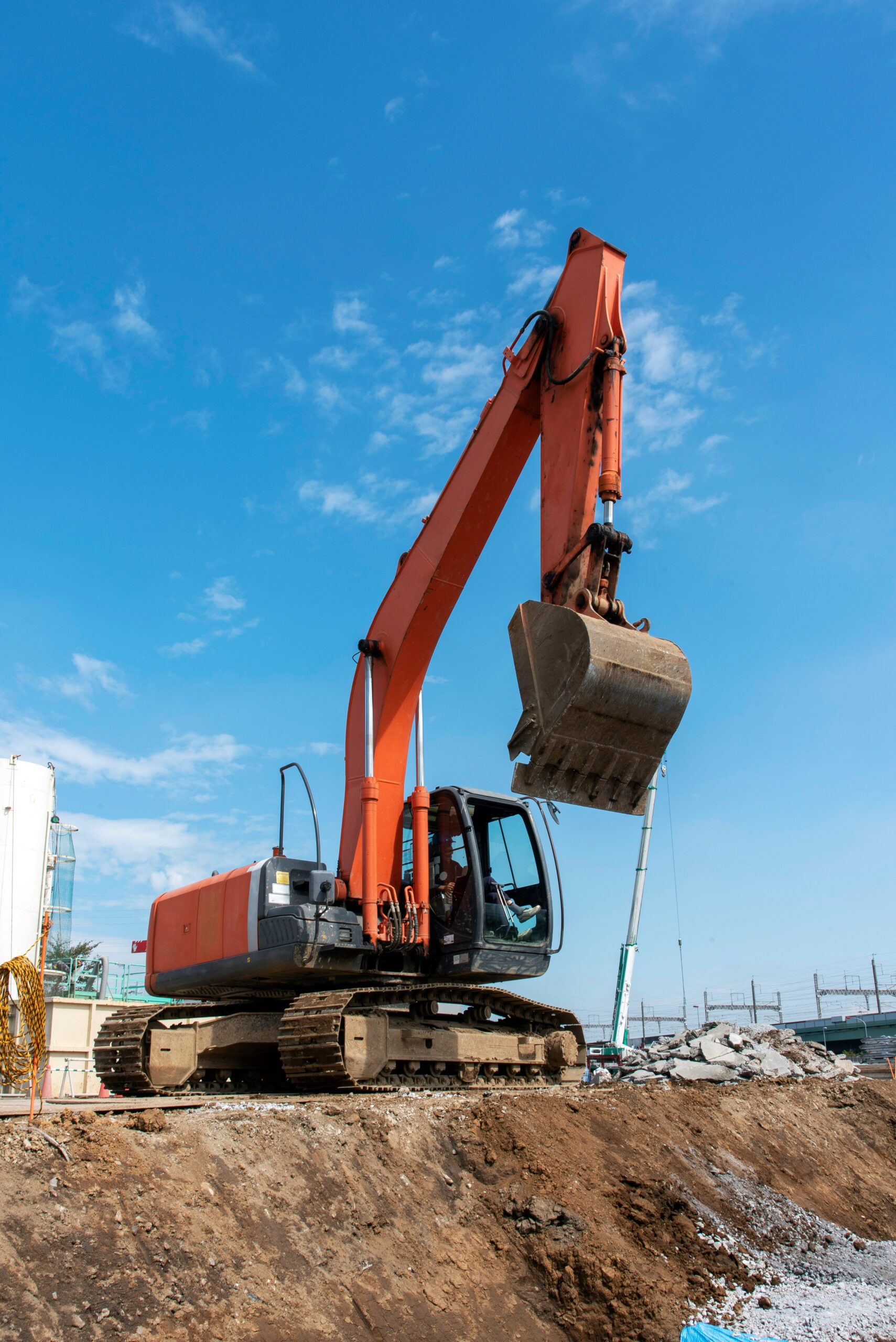 Excavator digging the ground: civil engineering work